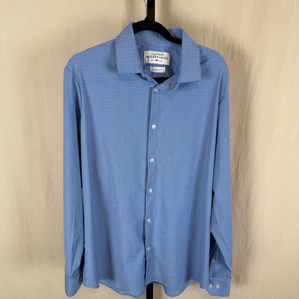 MIZZEN+MAIN Leeward‎ Collection Blue Plaid Trim Fit Long Sleeve Shirt X-Large